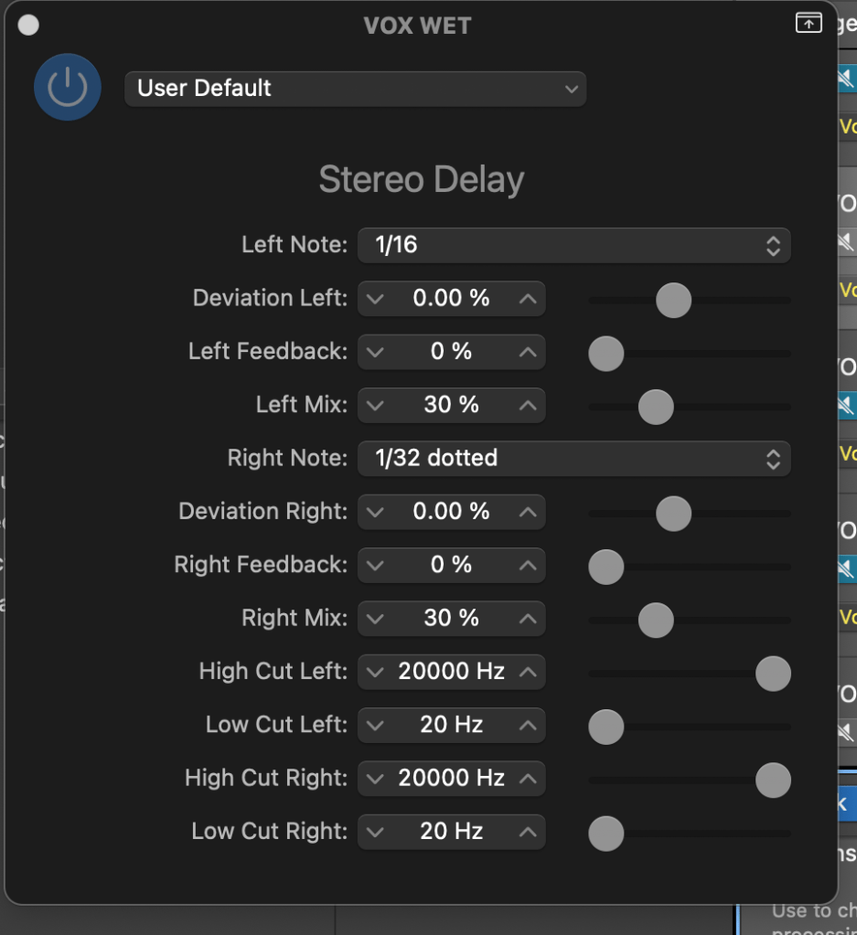 The GarageBand settings I used to add vintage echo to my vocals on The Night Wrecker. 